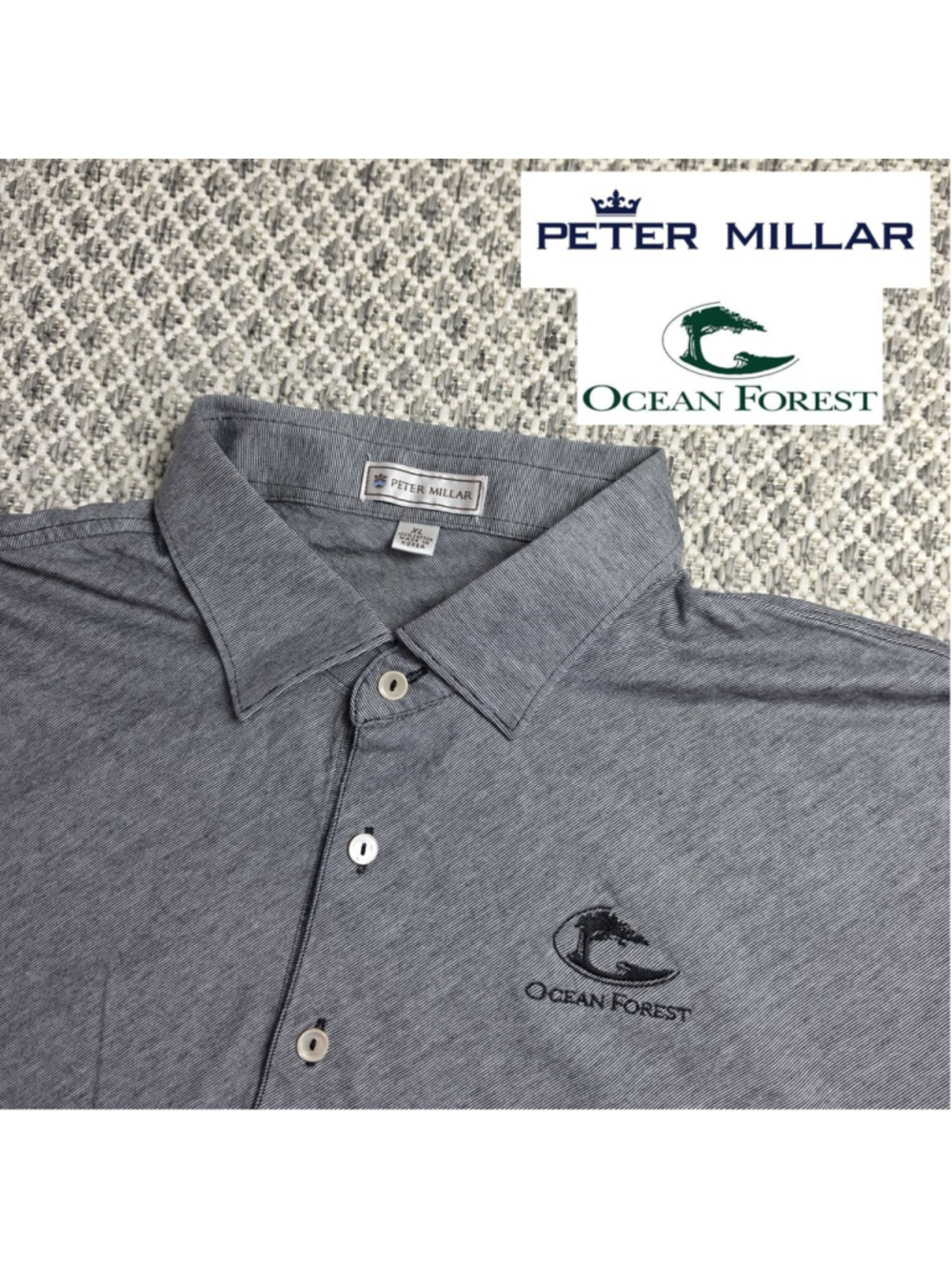 Peter Millar Ocean Forest Golf Polo Shirt Mens XL Gray Embroidered Cotton Korea
